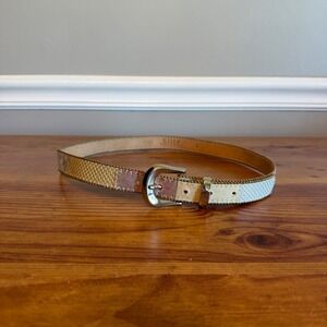 VTG 80s Elite Vintage Patchwork Metallic Belt Ball Chain Trim Silver Gold Medium